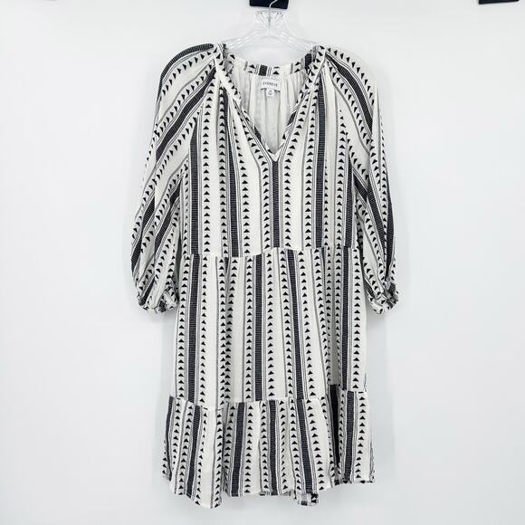Evereve Carolina Black & Ivory Aztec Stripe Tiered Mini Dress Womens Size XS - Picture 3 of 12